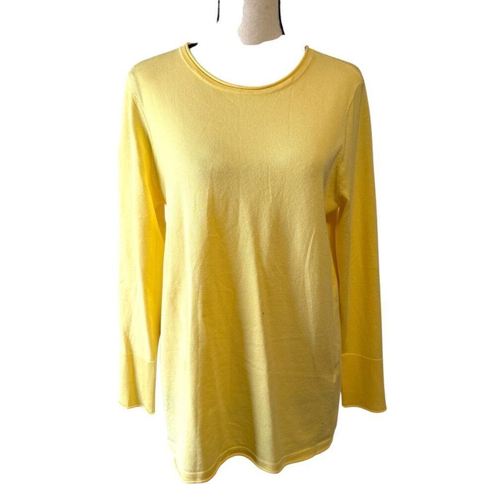 Chico's‎ Ribbed Roll Crew Neck Pullover Sweater Yellow Medium